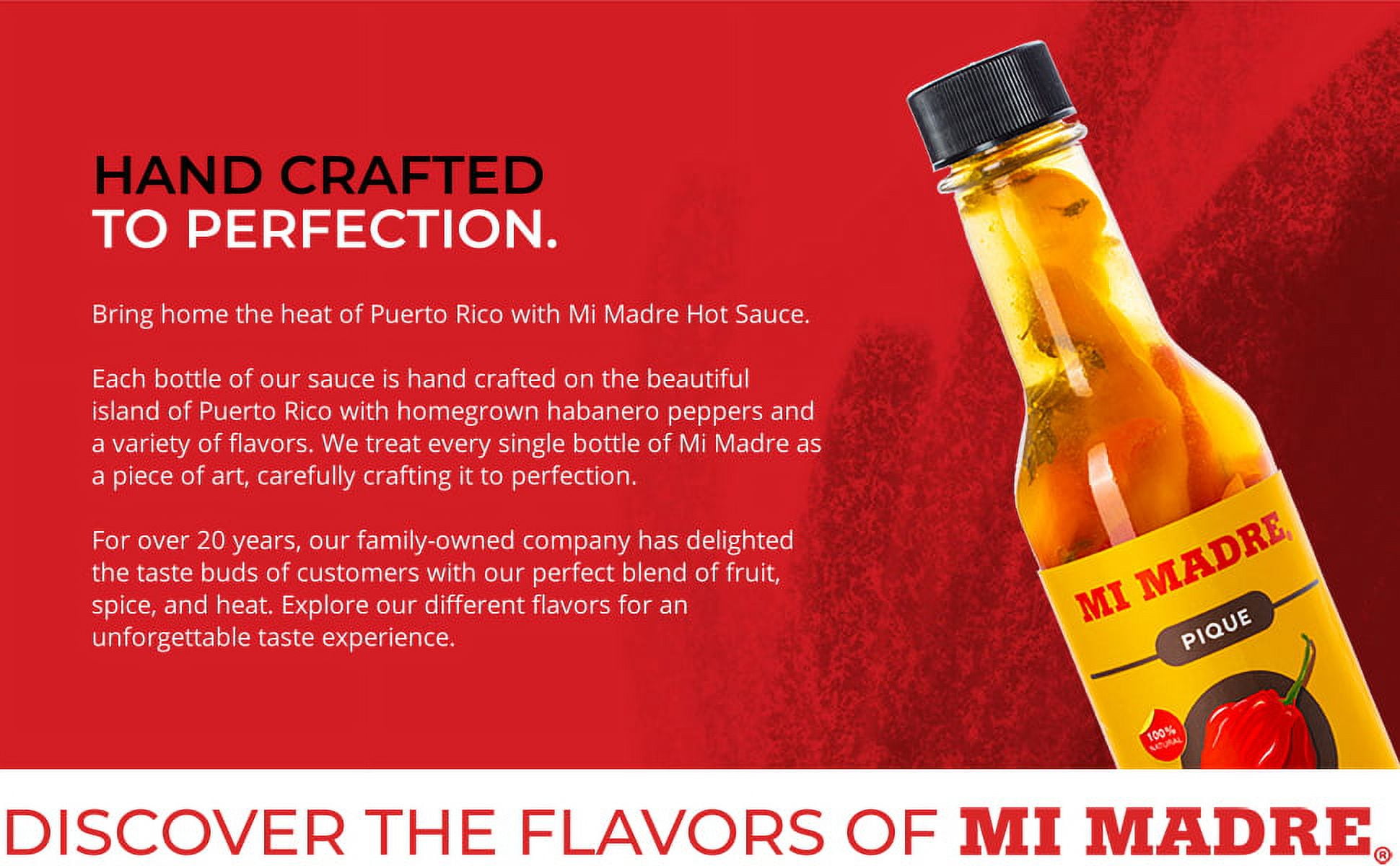 Mi Madre Hot Sauce from Puerto Rico, Four Flavor Variety, Pique, Passion Fruit, Guava, and Tomato, 5 Ounce (Pack of 4)