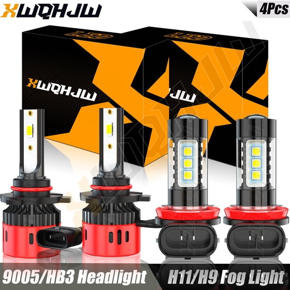 9005 H11/H8/H9 LED Headlight Bulbs Combo Hi/Lo Beam Replacement 6000K Bright White Pack of 4