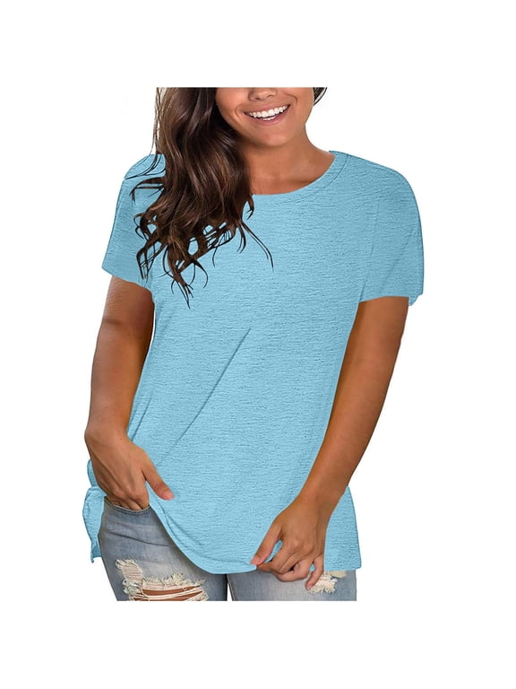 Casual Tops for Womens Solid Color Round Neck Short Sleeve Loose T-Shirt Soft Cotton Comfortable Fit Everyday Wear