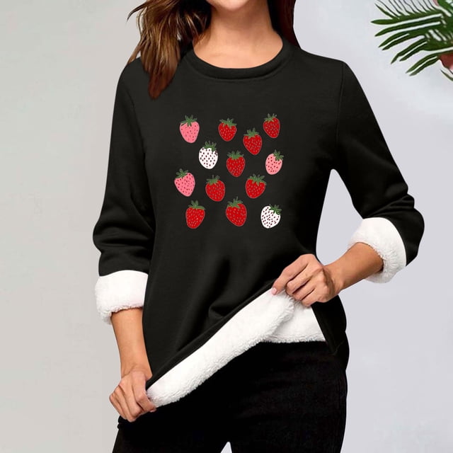 Heisall Womens Base Layer Shirts Autumn Winter Floral Print Round Neck Long Sleeve Thickened Fleece Teddy Shearling Warm Fitted Thermal Tops for Daily Cold Weather Wear