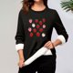 thumbnail image 1 of Heisall Womens Base Layer Shirts Autumn Winter Floral Print Round Neck Long Sleeve Thickened Fleece Teddy Shearling Warm Fitted Thermal Tops for Daily Cold Weather Wear, 1 of 3