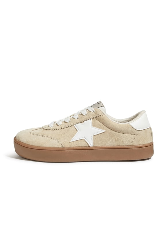 Womens Fashion Star Sneakers Wide Toe Lace Up Casual Shoes,Beige