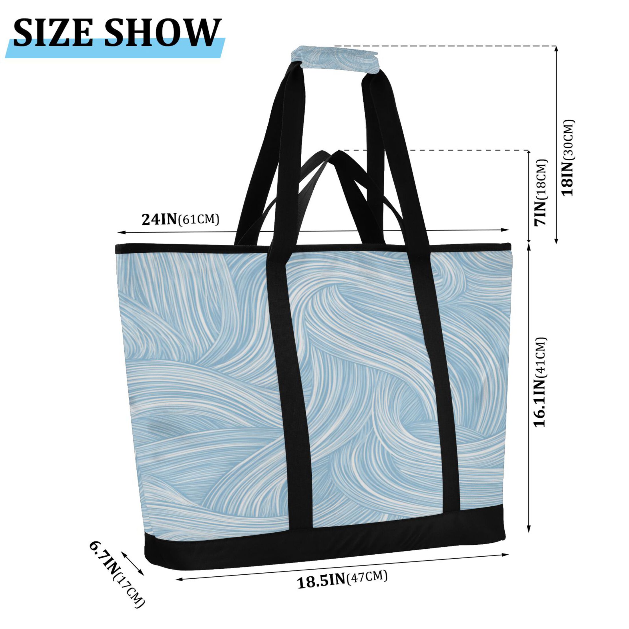 Extra-Large Wide Opening Design Capacity Hand-Held Ice Pack Thickened Insulation Layer For Long-Lasting Cold Retention For Outdoor Shopping Picnics And Camping Light Blue Wavy Lines