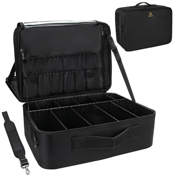 Estuche de maquillaje Relavel extra grande con separadores de plástico, color negro
