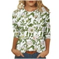 thumbnail image 2 of Nrmvnmi Womens 3/4 Length Sleeve Cotton Tops Casual Floral Print Round Neck Tie Dye Summer/Fall Tops Loose Fit Elastic and Lightweight Blouse For Women, 2 of 6