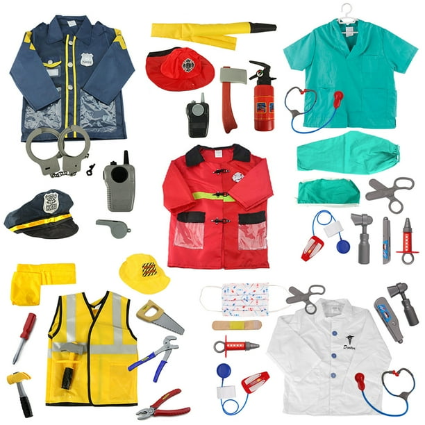 TopTie 5 Sets Role Play Costume for Kids Policeman Fire Chief Engineer