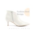 thumbnail image 3 of BLISSFUL STEP Pointed Toe V Cutout Stiletto Heel Ankle Booties for Women White (Size 9), 3 of 6
