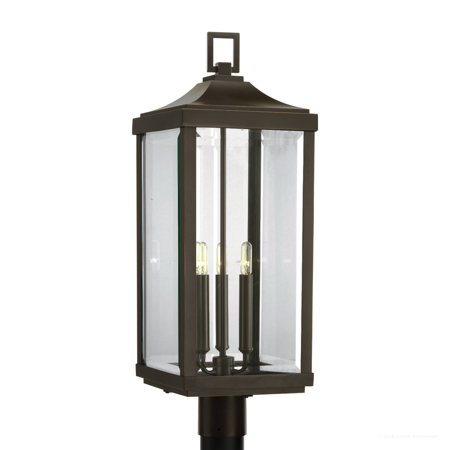 Luxury Colonial Outdoor Post Light, 26.875''H x 9.5''W, with Modern Farmhouse Style Elements, Posh Design, Olde Bronze Finish and Glass, UHP1190