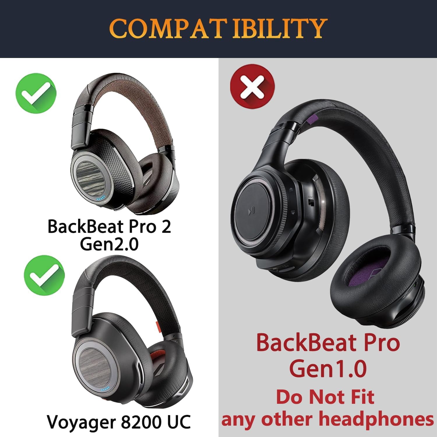 Replacement Ear Pads & Headband For Plantronics Backbeat Pro 2 / Voyager 8200 UC Headphones