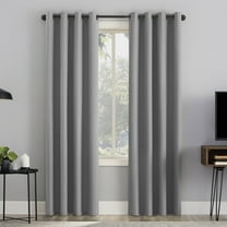 Sun Zero Channing Grid Texture Draft Shield Fleece Insulated 100% Blackout Grommet Curtain Panel, 50X63, Sterling