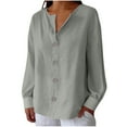 thumbnail image 2 of DAFPZW Linen Shirts for Womens Summer Button Down V Neck 3/4 Sleeve Blouses Casual Loose Seniors Tunic Tops, 2 of 6