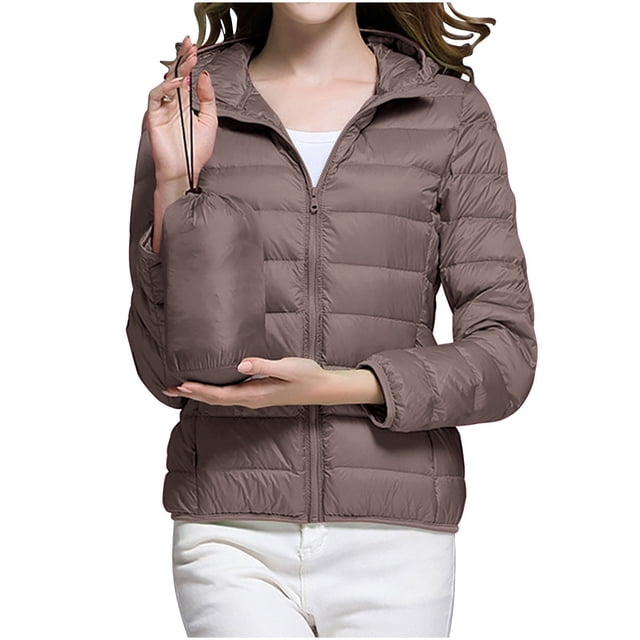 Gpaecead Quilted Jackets Women's Solid Color Long Sleeved Zipper With Pocket Lightweight Jacket
