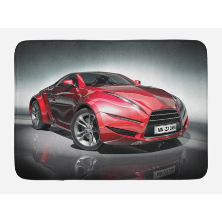 - Cars Bath Mat, Modern Era Sports Car Designed for Spirited Performance and Fast Speed Racing Print, Non-Slip Plush Mat Bathroom Kitchen Laundry Room Decor, 29.5 X 17.5 Inches, Silver Red, Ambesonne