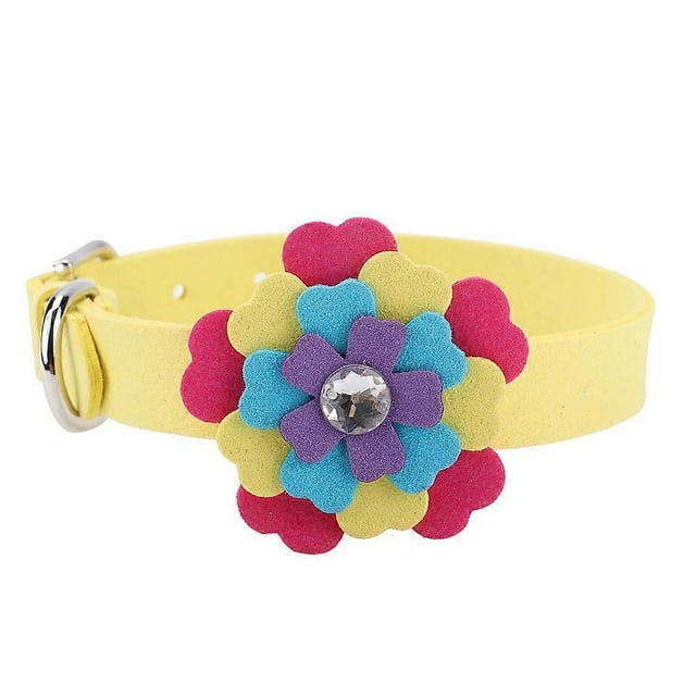 Microfiber Pet Dog Cat Collar Dog Training Collar with Colorful Petal(Yellow M)