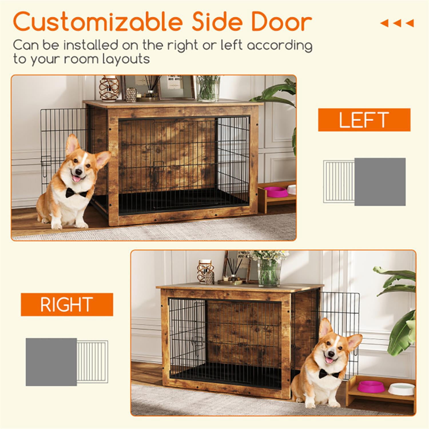 Demi Bonn 37" Dog Crate Furniture with Cushion, Wooden Kennel Table with Double Doors, Indoor Dog House for Medium Dogs, Brown
