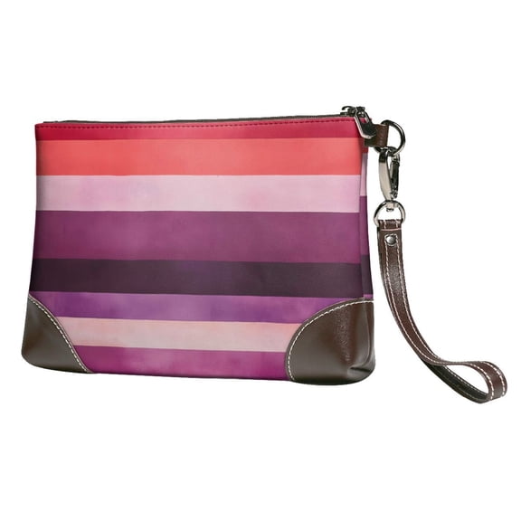 Leather Clutch 8 X 5. 5 In Wrist Strap And Hand Bag Easy To Carry Lightweight Waterproof And Durable Purplish Red Stripe_82927_2