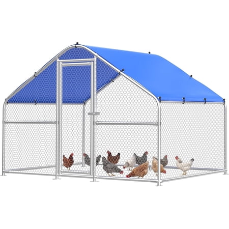 Large Metal Chicken Coop with Hexagonal Chicken Wire, Chicken Coop Run Pen for Yard with Waterproof Cover, Outdoor Large Walk-in Chicken Coops for 10 Chickens Duck Pen House Cage Run