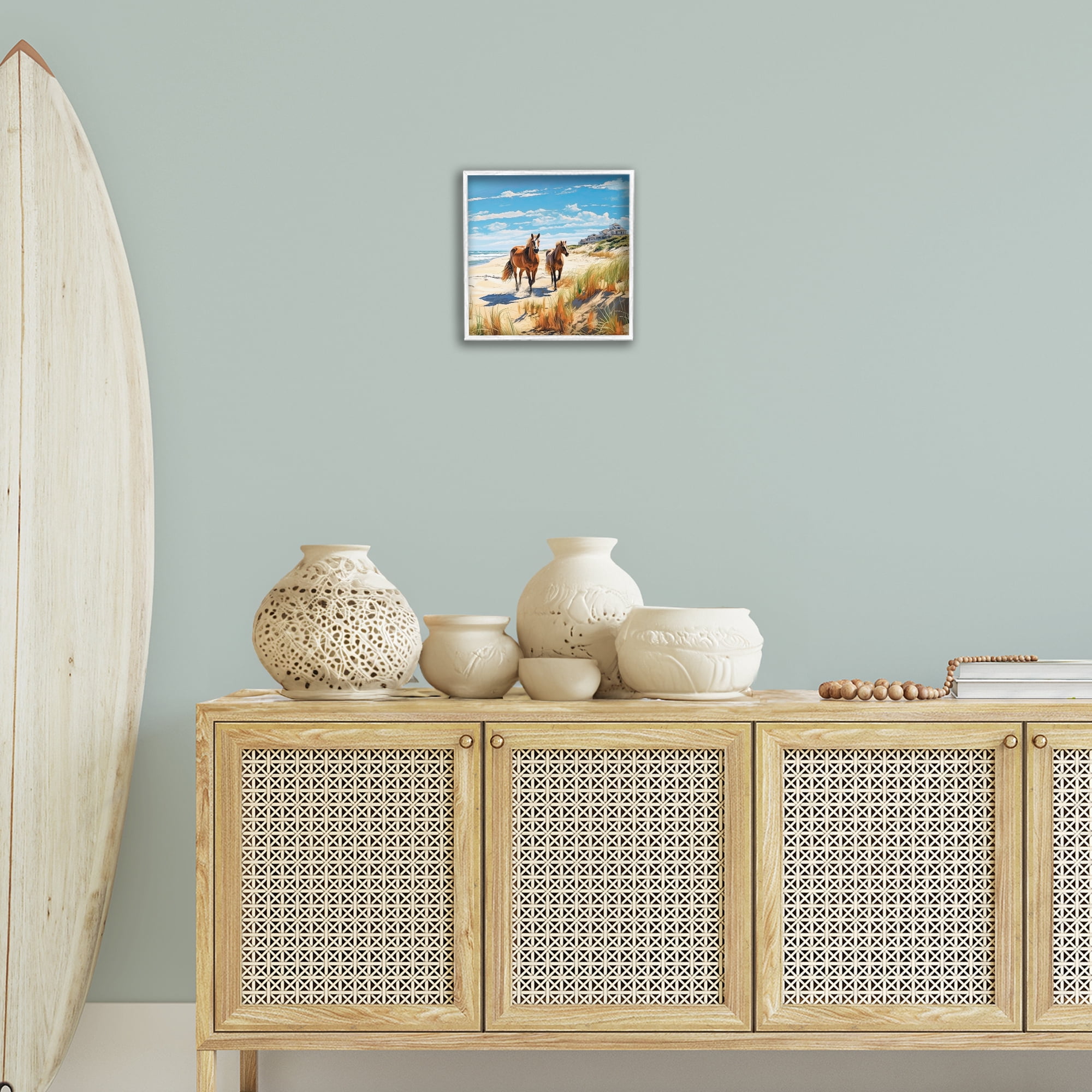 Stupell Industries Galloping Beach Horses Coastal Painting White Framed Art Print Wall Art, 12 x 12