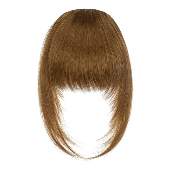 ERDOUY Synthetic Fiber Clip-On French Bangs Extensions, Women's Thick Fringe Hairpieces with Temple Clips, Easy-to-Wear Clip In Bangs Hair Accessories, Light brown