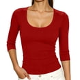 thumbnail image 2 of ClodeEU Women's Scoop Neck Ribbed 3/4 Sleeve Fitted Top,Solid Stretchy Basic Layering Tee ,Women's Plus L, 2 of 7
