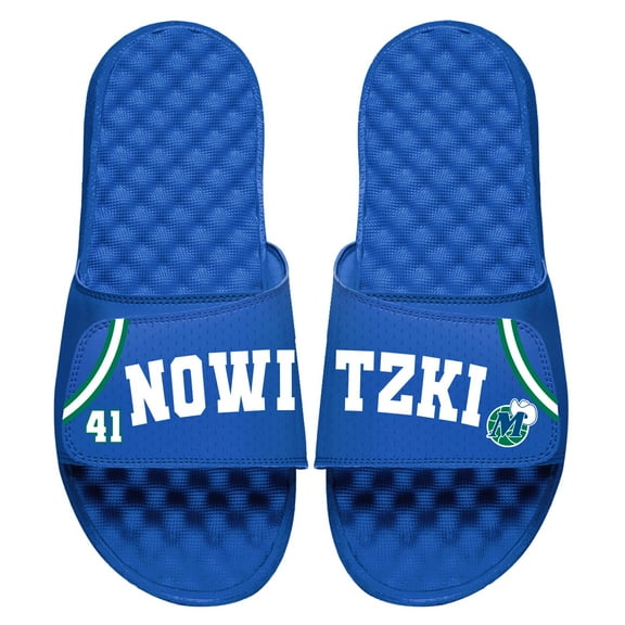 Unisex ISlide Dirk Nowitzki Blue Dallas Mavericks Retired Player Jersey Slide Sandals