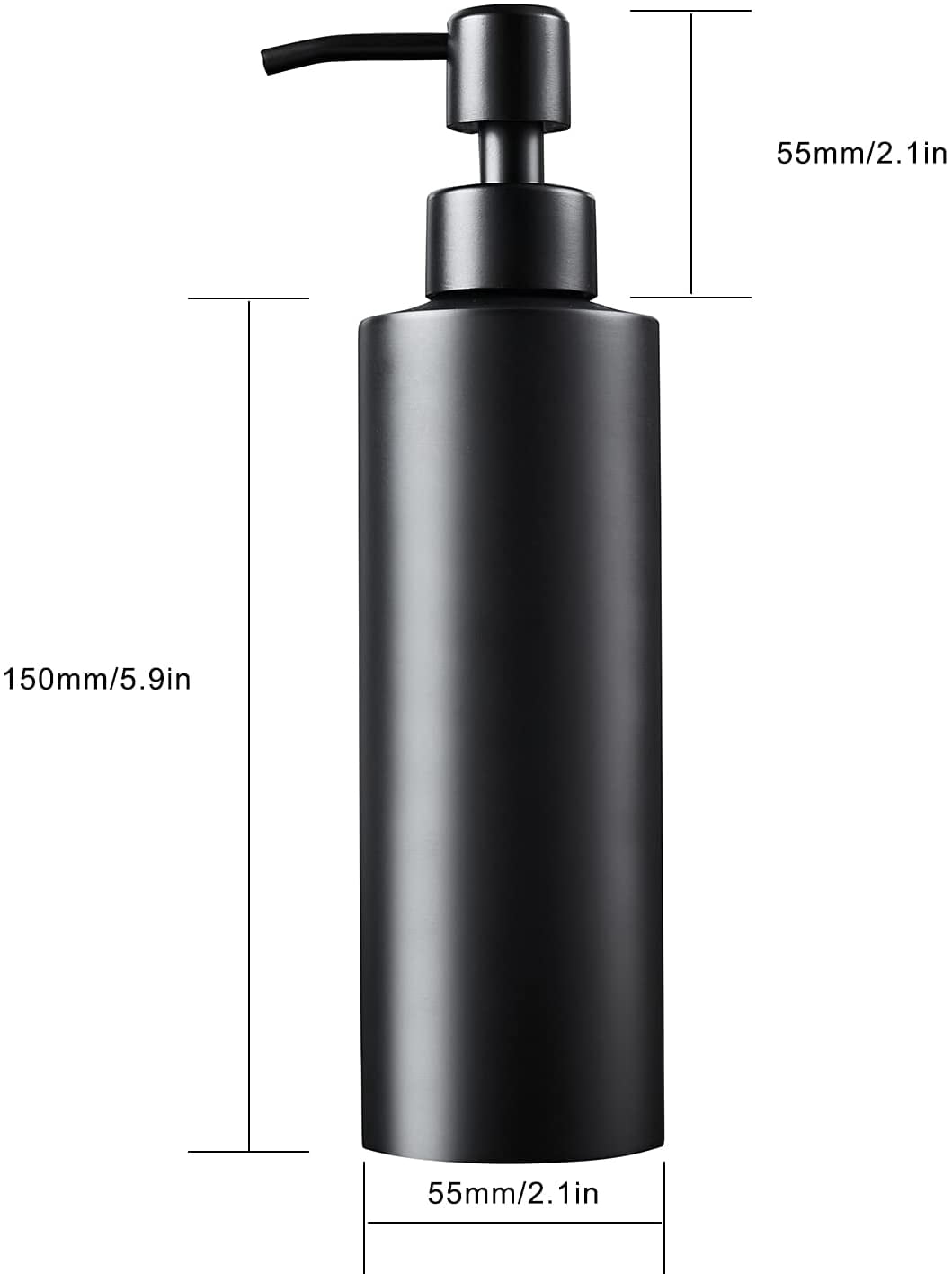 Soap Dispenser, Matte Black with Funnel and Non-Slip Coaster 304 Stainless Steel Metal Pump Hand Sanitizer Bottle for Bathroom, Kitchen (12oz/350ml)