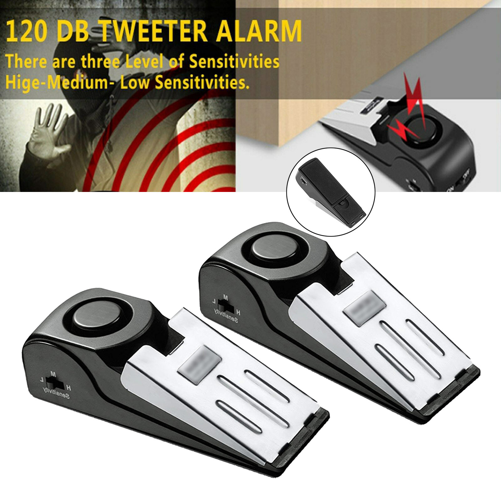 Door Stopper Alarm with 120DB Siren, Portable Wedge Door Stopper