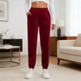 thumbnail image 2 of XAOFW Women's Casual Pants Carnival Shiny High Waist Velvet Tapered Jogger Trousers Straight Leg Pant Everyday Wear Comfortable Stylish Trouser, 2 of 4