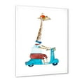 thumbnail image 2 of Designart 'Giraffe Dressed Up Wearing Helmet & Riding Blue Scooter' Children's Art Framed Art Print, 2 of 4