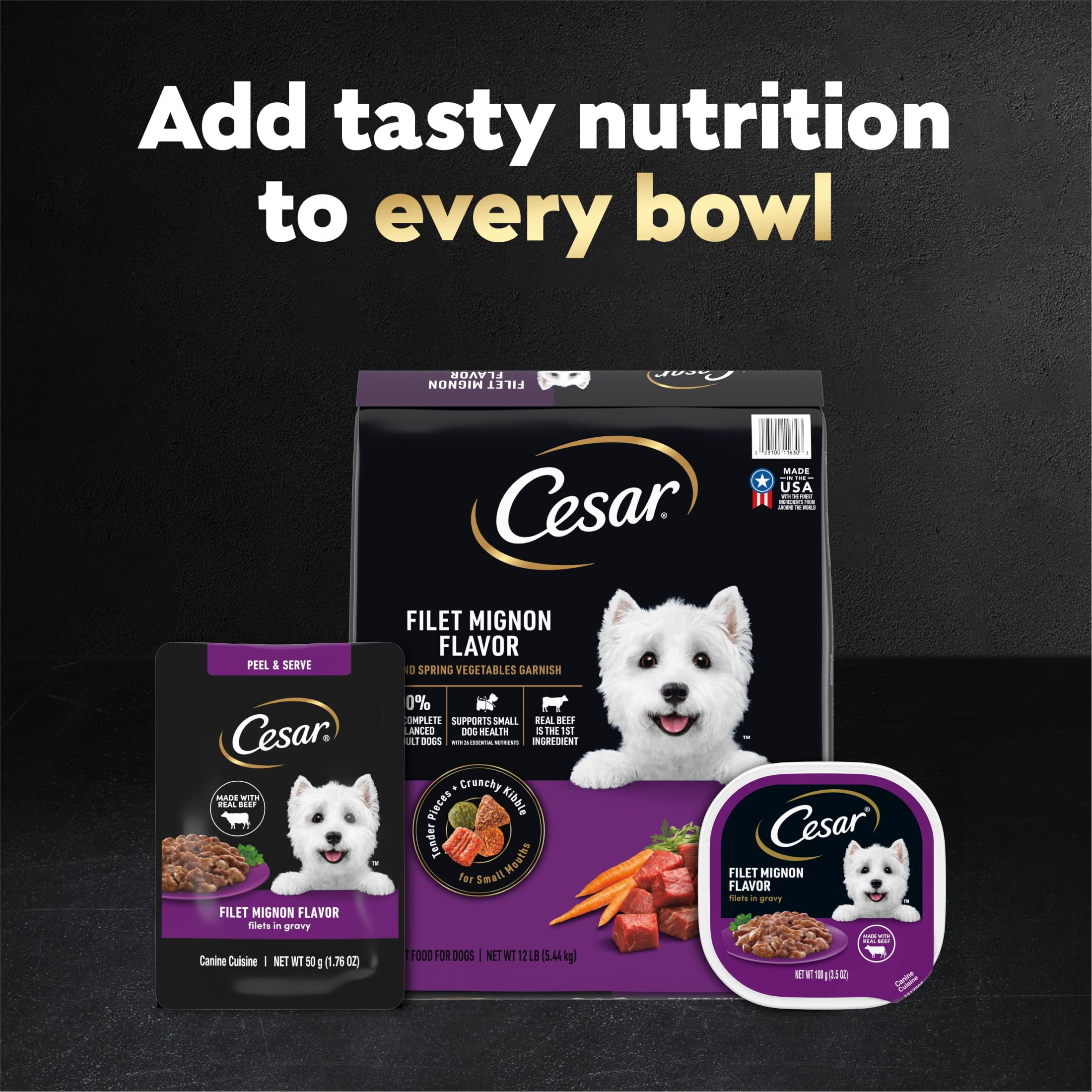 (3 pack) Cesar Filets in Gravy Filet Mignon Flavor Wet Dog Food, 1.76-oz Mini-Pouches
