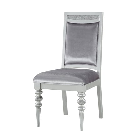 Side Chairs in Grey with Platinum Finish and Rhinestones / Sophisticated and Durable Seating