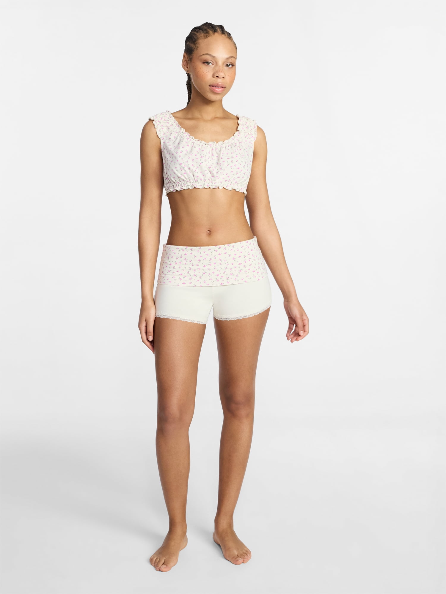 No Boundaries Bralette and Foldover Shorts Sleep Set, 2-Piece, Women's XS-XXL