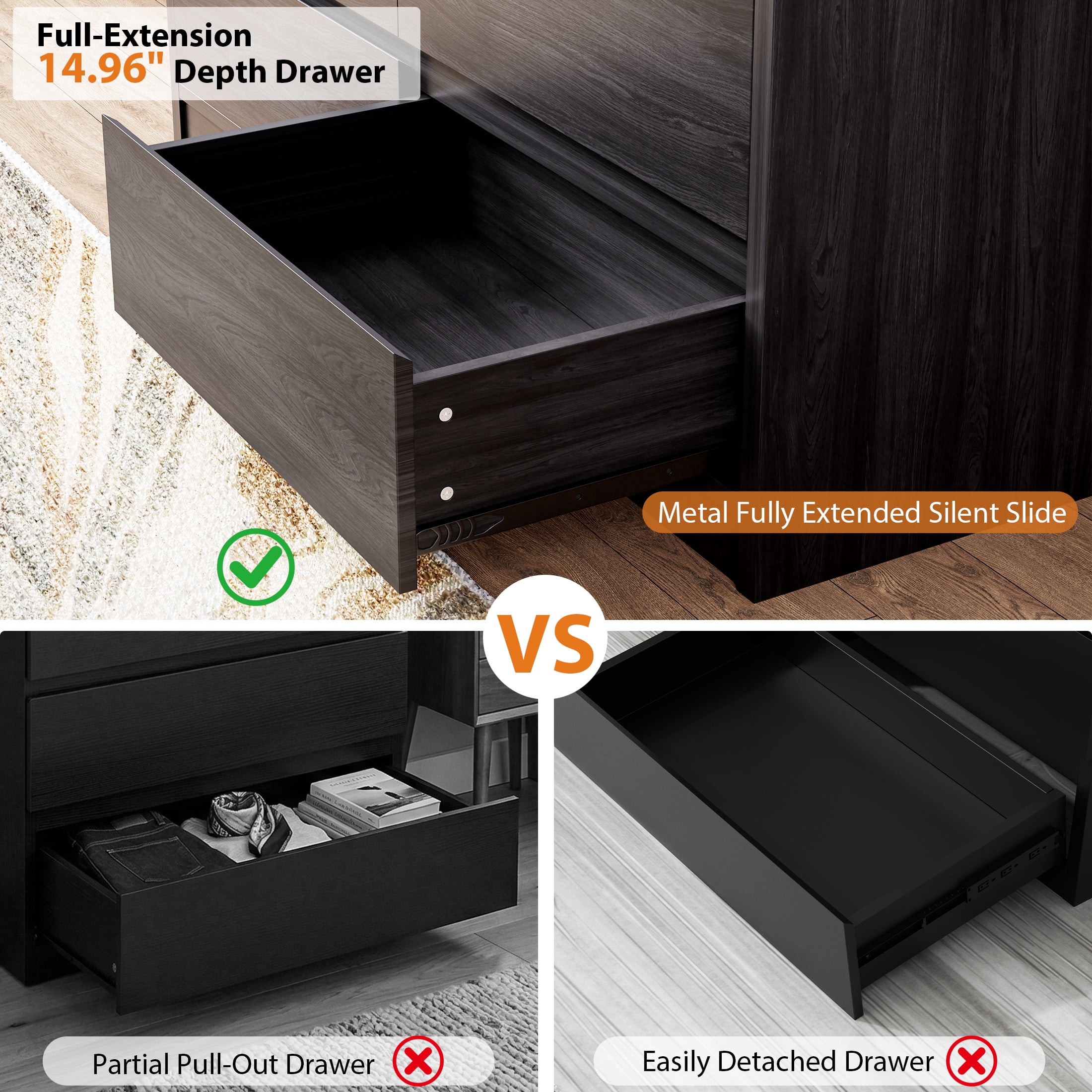 Anyact LED 6 Drawer Double Dresser for Bedroom, Modern Wood Chest of Drawers for Living Room