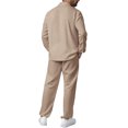 thumbnail image 4 of Mens 2 Piece Outfits Casual Summer Beach Textured Button Down Long Sleeve Shirt and Loose Pants Set, 4 of 4