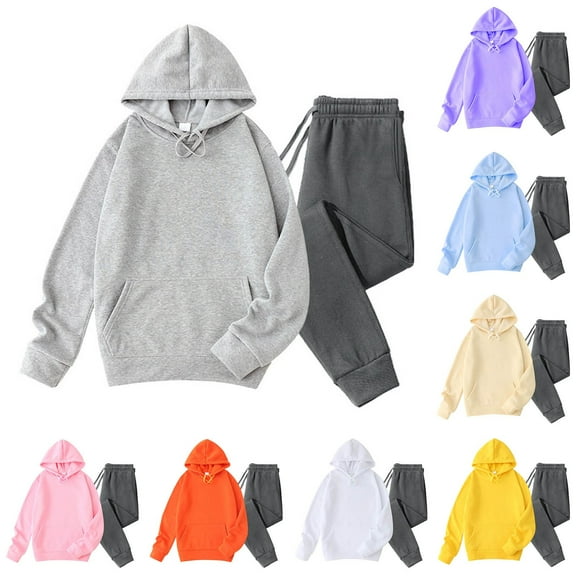 Jinhomg Sweatsuits 2 Piece Outfits for Men Solid Color Fleece Lounge Hoodie and Sweatpants Outfit Hooded Pullover Sweatsuits Jogger Sets
