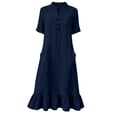 thumbnail image 5 of Ynynloco Women's Summer Cotton Linen Half Sleeves Button Down Casual Loose Ruffle Midi Dress with Pockets, 5 of 8