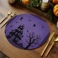 thumbnail image 3 of Halloween Round Placemats Set of 4 Haunted Castle Ghost Place Mats Woven Placemat Purple Black Bat Dead Tree Buffalo Plaid Circle Braided Table Mat for Kitchen Dining Table Party Decor 15 Inch, 3 of 9