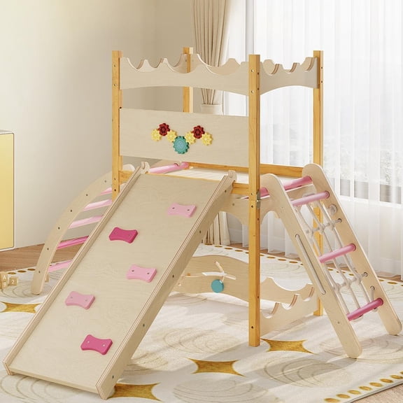 6-in-1 Wooden Toddler Climbing Playset, Multifunctional Indoor Kids Activity Jungle Gym