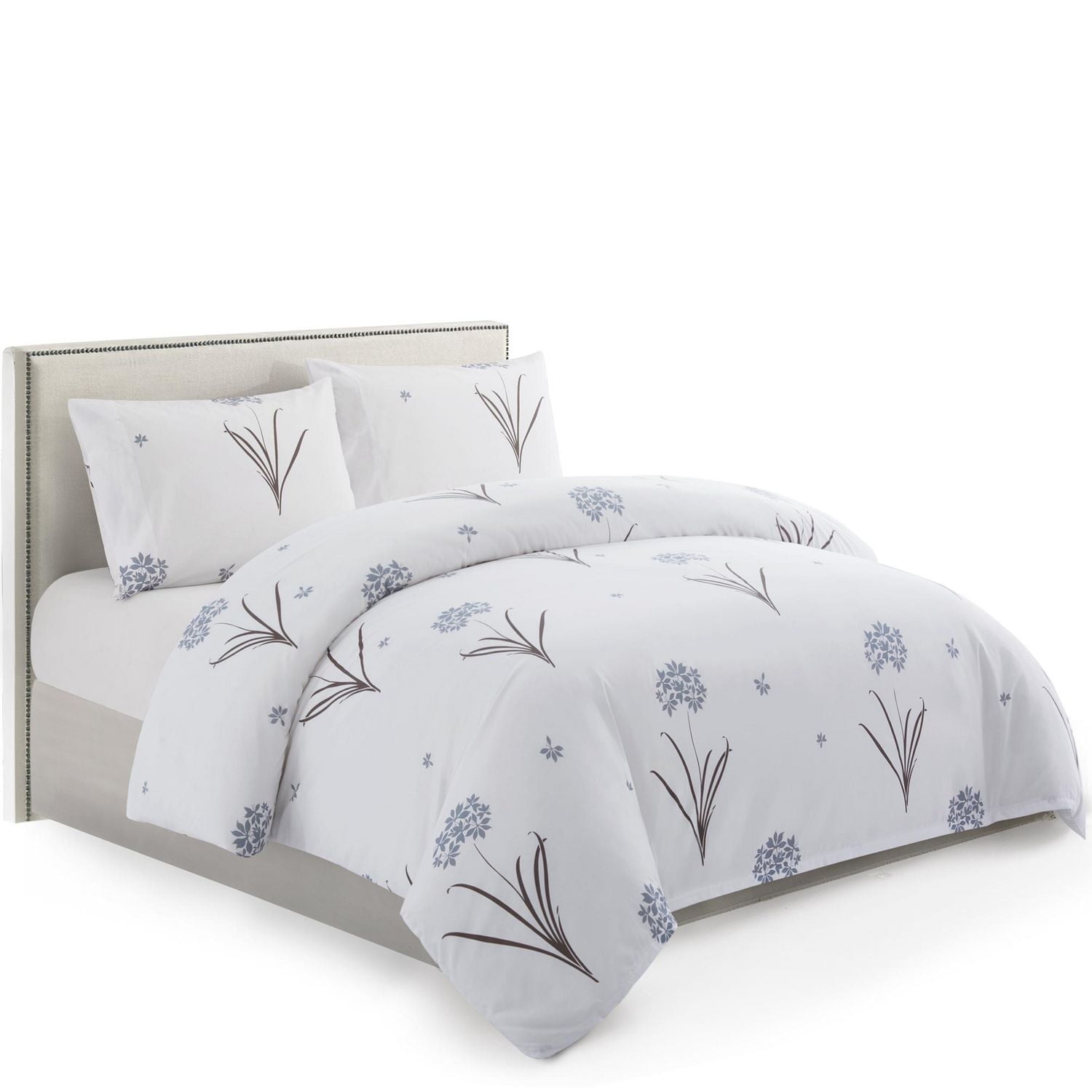 Marina Decoration Ultra Soft Silky Zipper Rich Printed Rayon from Bamboo All Season Duvet Cover Set with Pillowcases, Grey Hydrangea Floral Pattern