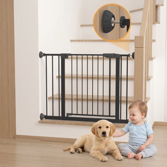 29.5-45.3 inch wide baby safety gate, no drilling required, with wall protection device, pressure-installed pet safety gate for easy passage of children.