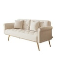 thumbnail image 2 of Velvet Nail Head Sofa Bed with Throw Pillow Beige, 2 of 5