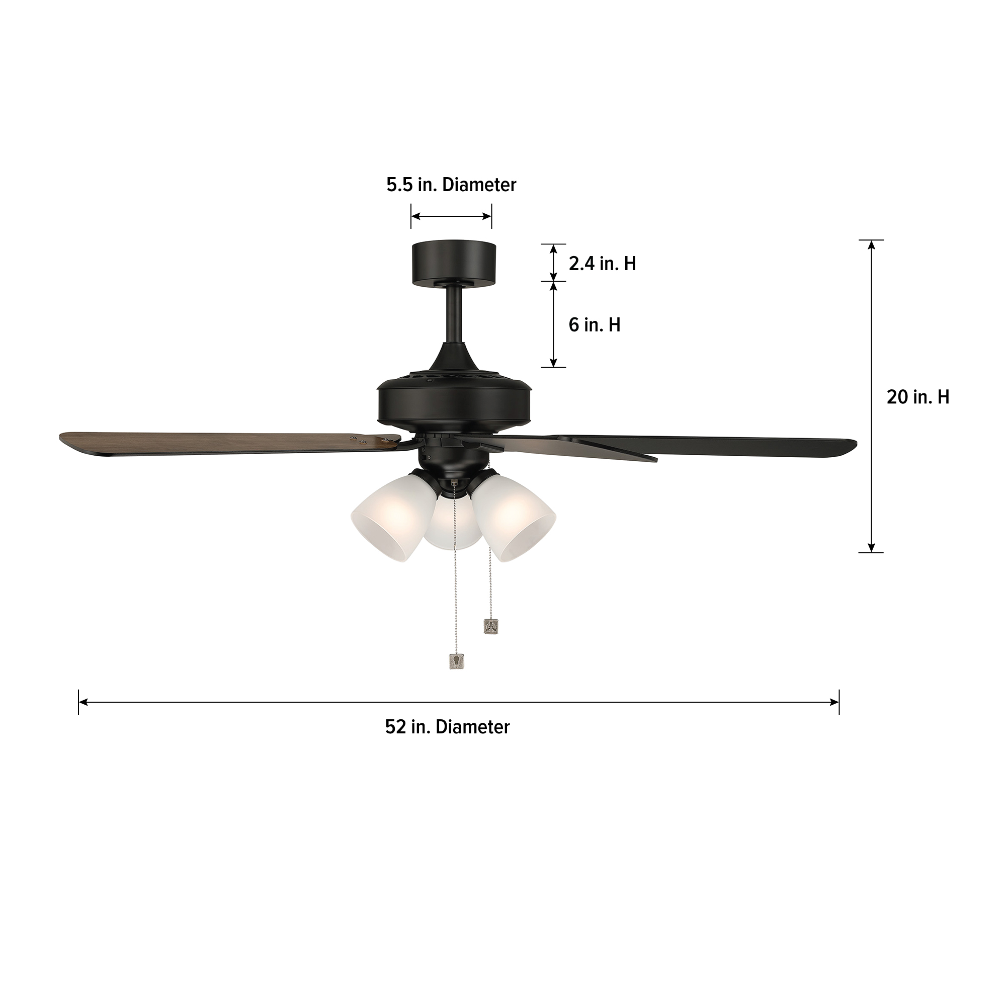 Stellant II 52 in. Indoor/Covered Outdoor Matte Black Traditional Ceiling Fan with Three 3000K LED Bulbs Included