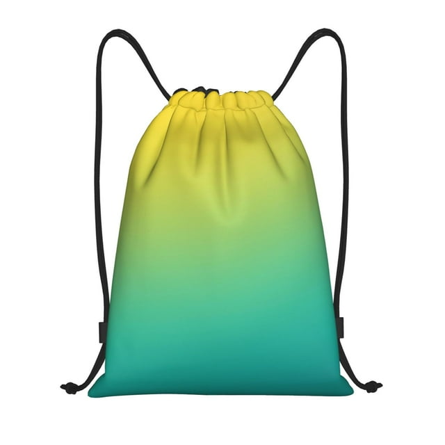 Saiise Teal To Yellow Gradient Pattern Sports Drawstring Backpack - String Swim Gym Bag with Wet Proof Pocket for Women&Men-Medium