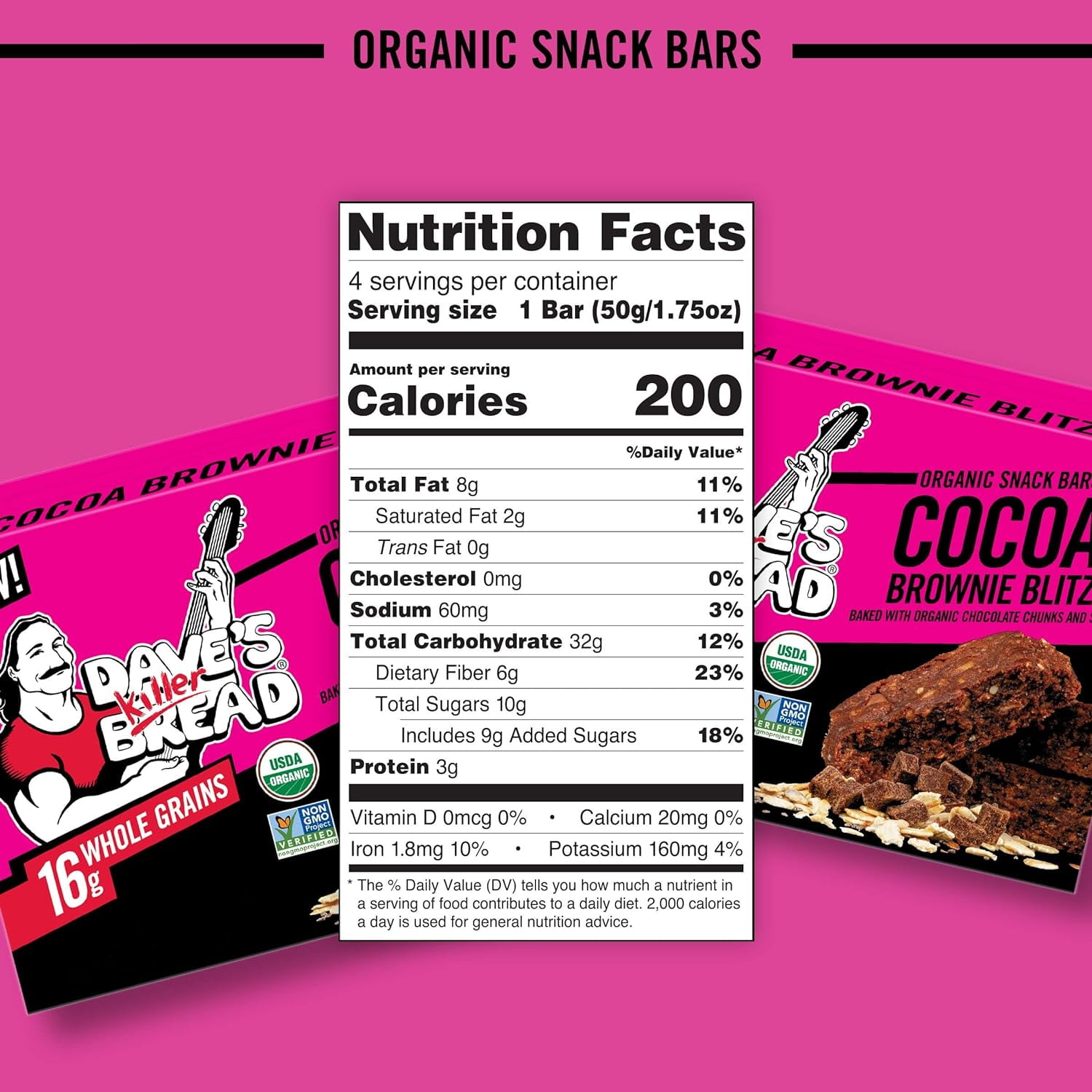 Dave's Killer Bread Cocoa Brownie Blitz Organic Snack Bars, 4CT (6-Pack)