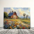 thumbnail image 2 of 1 Piece Farmhouse Flower Field Canvas Wall Art - Vivid Rural Scenery with Windmill, Wildflowers, and Red Barn - Suitable for Living Room, Bathroom, Office Room Decoration Frameless, 2 of 7