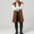 thumbnail image 5 of Atkumj Medieval Vest for Men Trendy Solid Color Long Waistcoat Vintage Stand Collar Front Patch Pockets Button Down Sleeveless Vest, 5 of 10