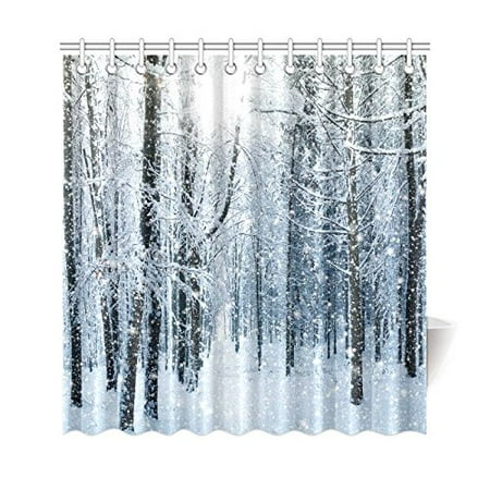 Gckg Snowy Trees Forest Mountain Shower Curtain Winter Landscape