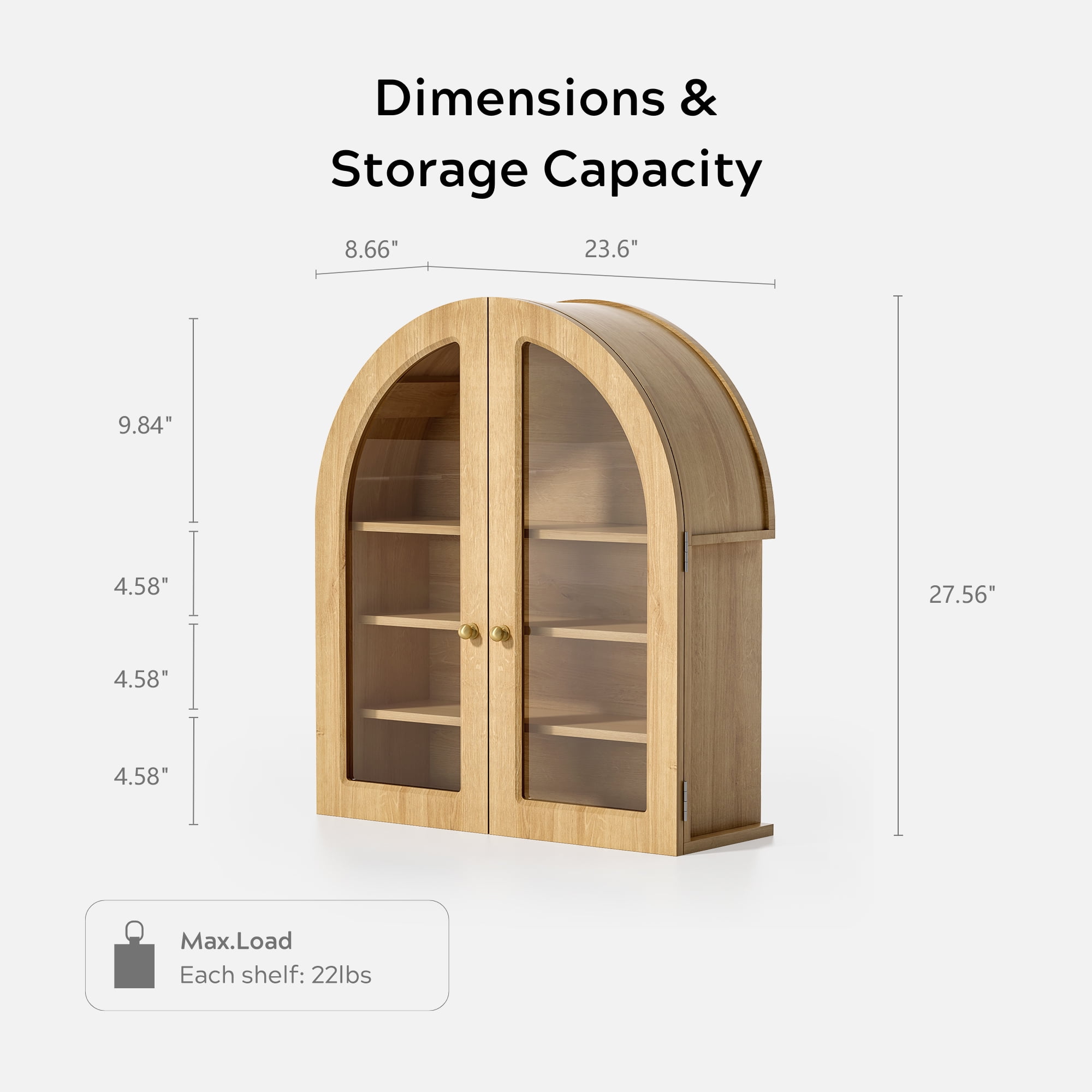 EYYTHUNG Large Arched Wall Cabinet, Bathroom Medicine Cabinet Cupboard with Adjustable Shelf, Natural Oak
