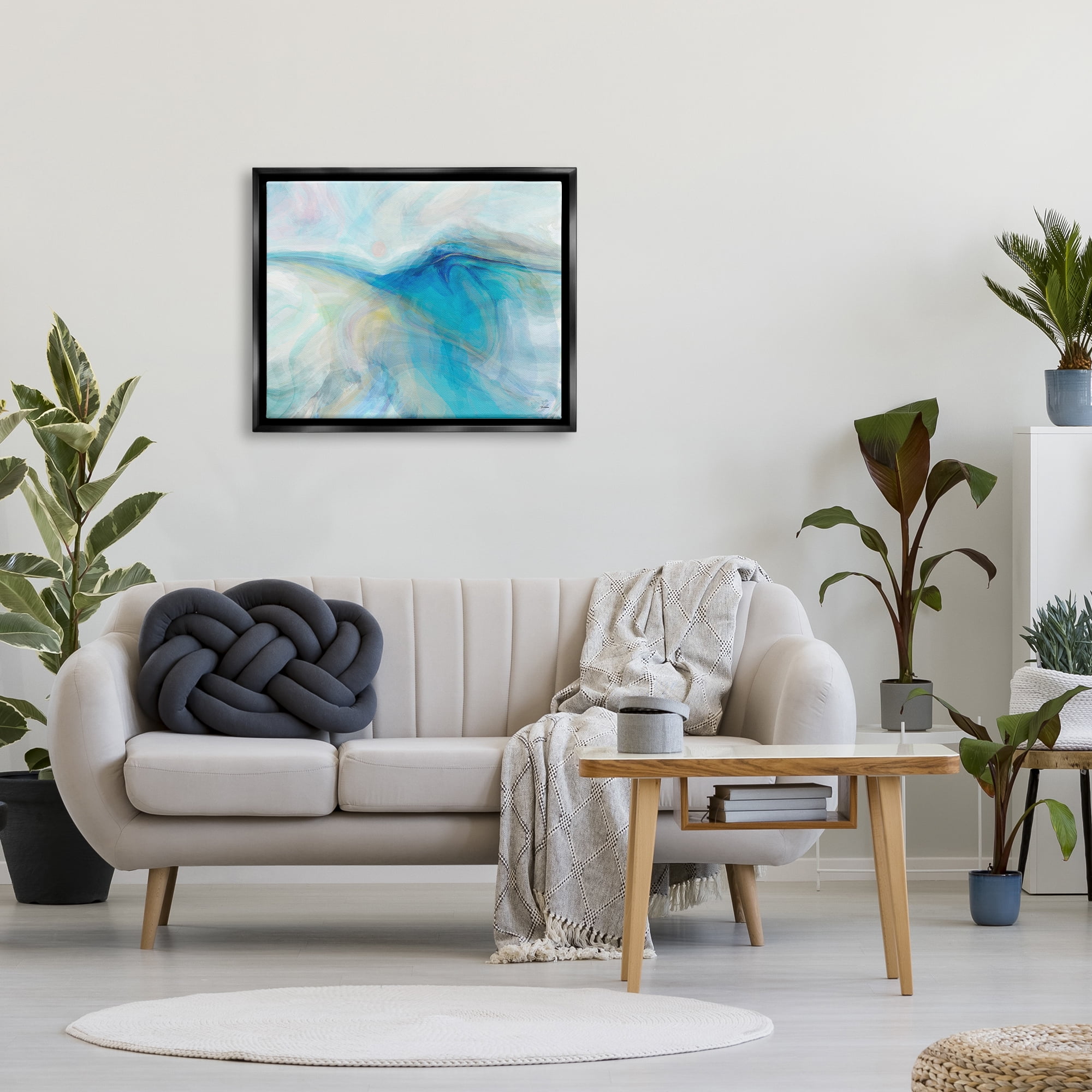 Stupell Blue Fluid Pastel Abstract Swirl Abstract Painting Black Floater Framed Art Print Wall Art