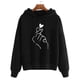 thumbnail image 1 of Sudadera holgada y cálida con capucha estampada, cuello redondo y cordón ajustable, talla 2XL, color negro, para mujer, 1 of 8